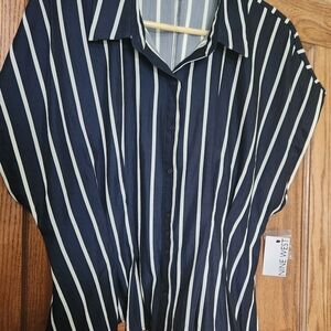 Nine West Men's Black and White Striped Shirt